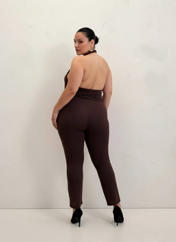 Plus Size Autumn Women's Jumpsuits Casual Basics Solid Color Sleeveless V-Neck Cut-Out Ankle Slim Daily Jumpsuits