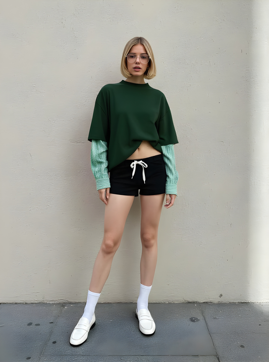 Women's T-Shirts 2025 Autumn Fashion Solid Color Drop-Shoulder Sleeve Crew Neck Daily Basic T-Shirts