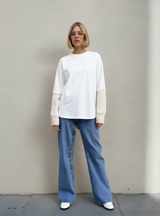 2025 Autumn Women's T-Shirts Fashion Solid Color Drop-Shoulder Sleeve Crew Neck Daily Basic T-Shirts