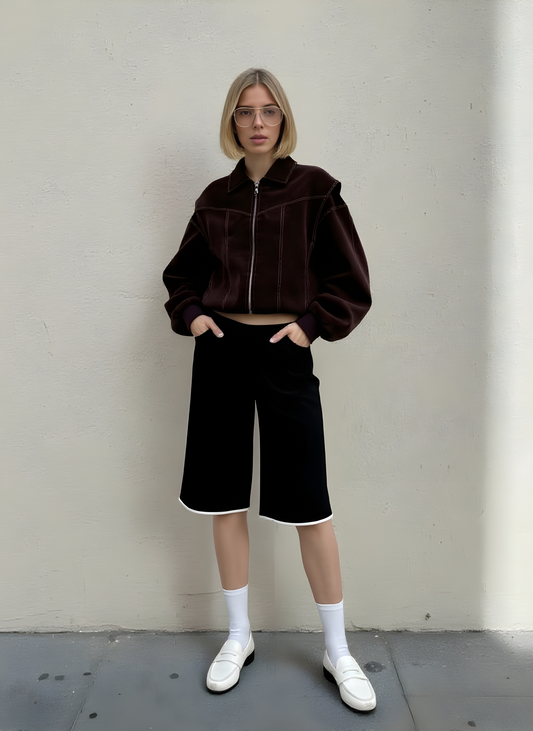 Women's Jackets Autumn Winter Fashion Plain Long Sleeve Shirt Collar Separated Zipper Casual Jackets