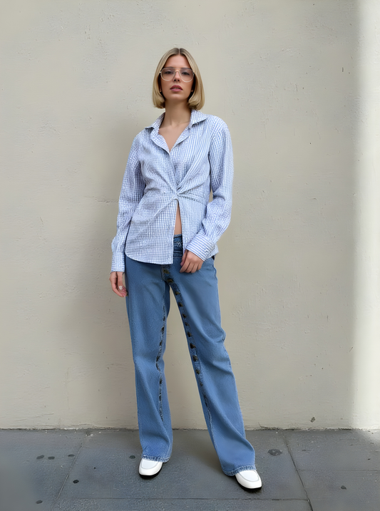 Women's Shirts All Season Fashion Plaid Long Sleeve Shirt Collar Single Breasted Nipped Waists Basic Shirts