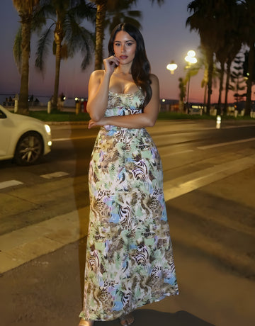 Autumn Dresses Women's 2025 Sexy Full Print Spaghetti Strap Square Neck Draped Midi Dating Wrap Dresses