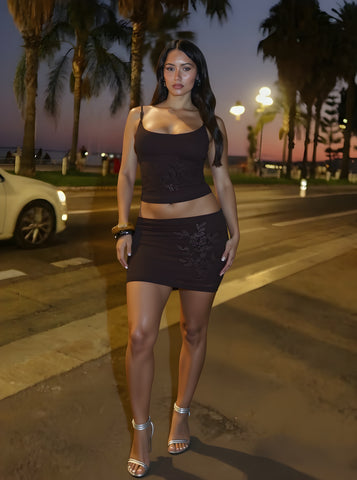 Autumn Sets Women's Fashion Graphic Printing Sleeveless Square Neck Cropped Tanks Wrap Skirts Daily Sets