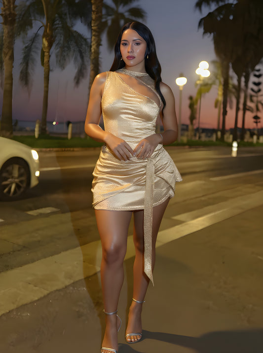 Autumn Dresses Women's 2025 Elegant Plain Sleeveless Round-Neck Tie Waist Mini Dating Party Wrap Dresses