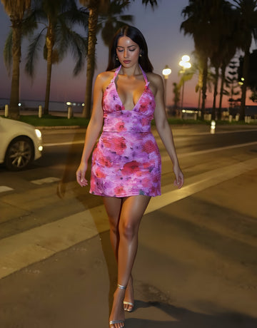 Autumn Dresses Women's 2025 Sexy Graphic Printing Sleeveless Halter Neck Mini Vacation Bodycon Dresses