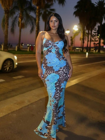 Autumn Dresses Women's 2025 Sexy Leopard Print Patchwork Spaghetti Strap V-Neck Midi Dating Wrap Dresses