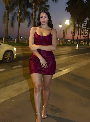 Autumn Dresses Women's 2025 Sexy Plain Sequins Spaghetti Strap Square Neck Mini Dating Party Wrap Dresses