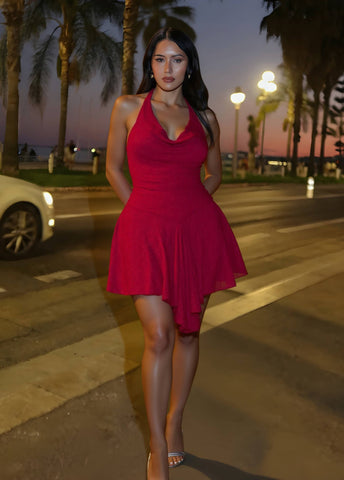 Autumn Dresses Women's 2025 Sexy Elegant Plain Draped Sleeveless Halter Neck Mini Dating A-Line Dresses