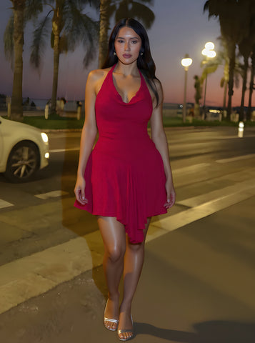 Autumn Dresses Women's 2025 Sexy Elegant Plain Draped Sleeveless Halter Neck Mini Dating A-Line Dresses