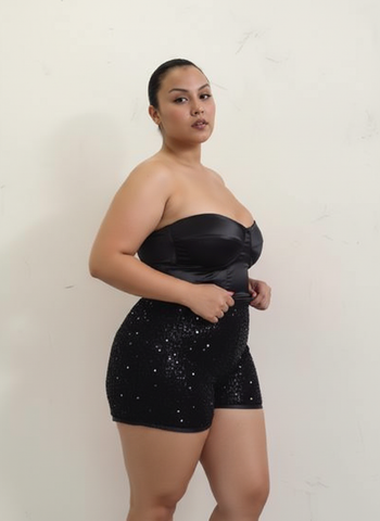 Plus Size Women's Sets Autumn Fitting Slim Korean Plain Sleeveless Sweetheart Neck Top High Waist Short Sets