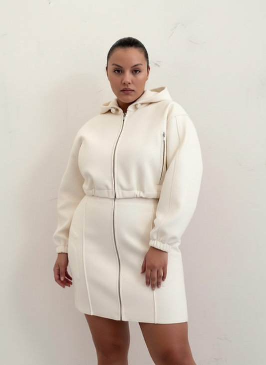 Women's Sets Autumn Fitting Slim Korean Plaub Long Sleeve Hooded Top High Waist Wrap Skirts Casual Sets