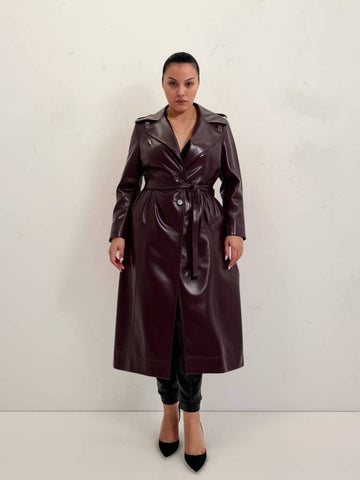 Plus Size Women's Trench Coat Autumn Elegant 2025 Plain Lapel Long Sleeve Lace-Up Regular Fit Daily Trench Coat