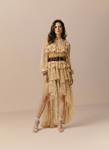 Women's Dresses Autumn Fashion Solid Color Long Sleeve Square Neck Sashes Irregular Hem Vacation Midi Dresses