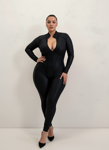 Plus Size Autumn Women's Jumpsuits Casual Basics Solid Color Long Sleeve Mock Neck Cut-Out Ankle Slim Daily Jumpsuits