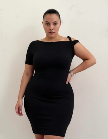 Plus Size Autumn Dresses 2025 Women's Daily Basic Plain Short Sleeve  One Shoulder Casual Dresses