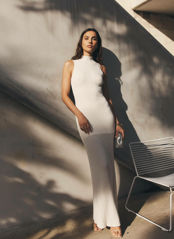 Autumn Dresses Women's 2025 Elegant Plain Screw Thread Sleeveless High Neck Midi Basics Bodycon Dresses