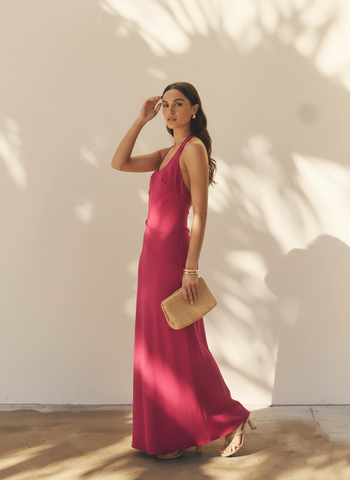 Autumn Dresses Women's 2025 Elegant Plain Sleeveless Halter Neck Draped Midi Basics Dating Dresses