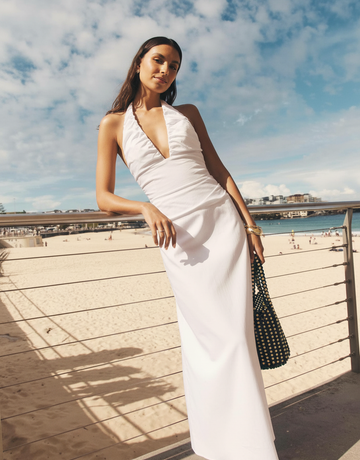 Women's 2025 Summer Dresses Elegant Solid Color Sleeveless Halter Neck Daily Basic Midi Evening Dresses