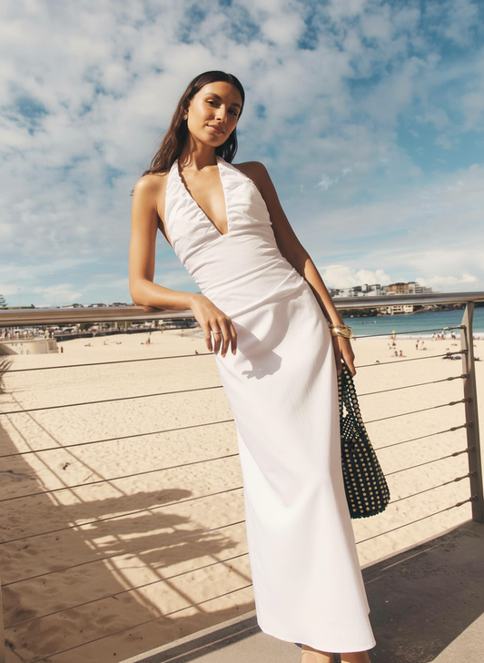 Women's 2025 Summer Dresses Elegant Solid Color Sleeveless Halter Neck Daily Basic Midi Evening Dresses