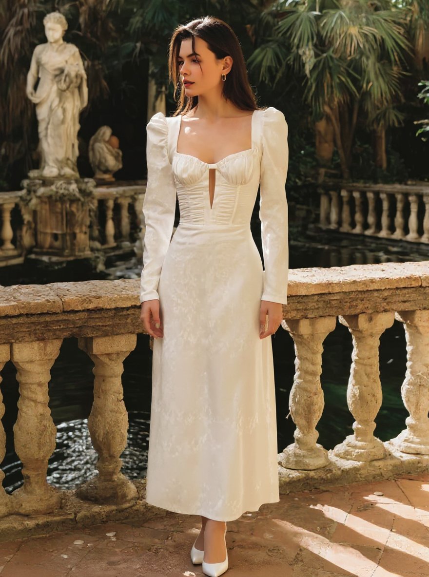 Women's Dresses Autumn Winter Daily Fashion 2025 Plain Long Sleeve Square Neck Wrap Midi Casual Dresses