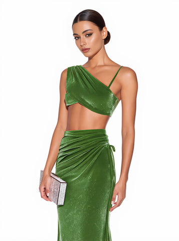 Women's Fashionable Sexy Skirt Suit Ensemble Stylish Clothes Set for Seasonal Wear Party One-Shoulder Sleeveless Cropped