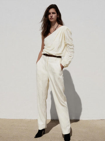 Autumn T-Shirts 2025 Women's French Plain Long Sleeve One-Shoulder Fitting Slim Streetwear T-Shirts