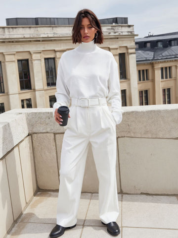 Women's Blouses Autumn Winter Basics Comfortable Simple Plain Drop-Shoulder Sleeve Turtleneck Daily Blouses