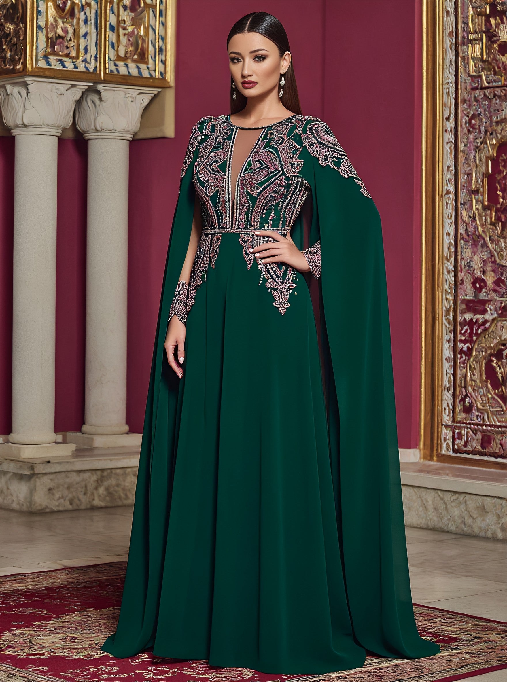 Casual Fit Floor-Length A-Line Dress With Slit Sleeves And Round Neck For Autumn Muslim Fashion Women's Dress