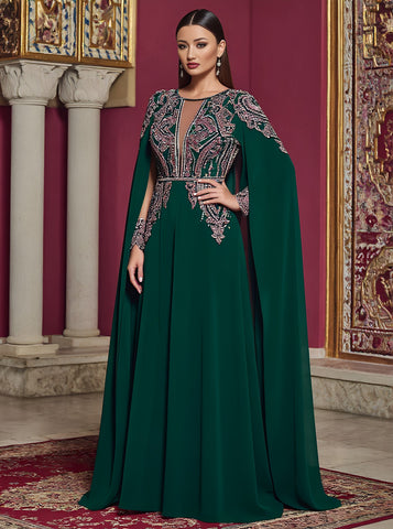 Casual Fit Floor-Length A-Line Dress With Slit Sleeves And Round Neck For Autumn Muslim Fashion Women's Dress