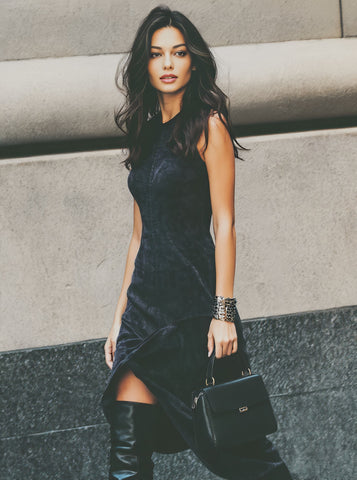 Autumn Winter Casual Dress Mid-Length A-Line Skirt Round Neck Straight Sleeve Fit Type Women's Clothing Fashionable