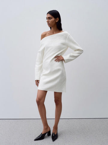 Autumn Dresses 2025 Women's French Sexy Plain Long Sleeve One-Shoulder A-Line Mini Dating Dresses