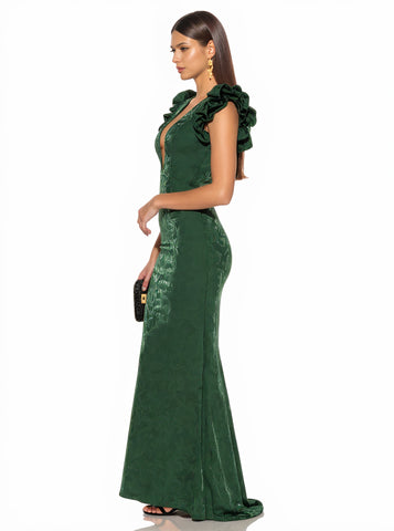 Autumn Winter Long Dress Plunge Neck Fly Sleeve Body Fit A-Line Skirt Style Formal Wear Women's Clothing Fashionable Gown