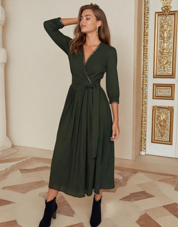 Autumn Casual Fit A-Line Dress Mid-Length Straight Sleeve V-Neck Dress Women's Fashion Spring Summer Autumn Winter Dress