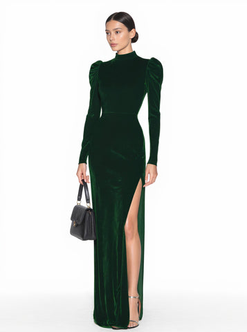 Casual Mid-Length A-Line Dress High Collar Bubble Sleeves Body-Fitting Autumn Fashion Women's Clothing Dress