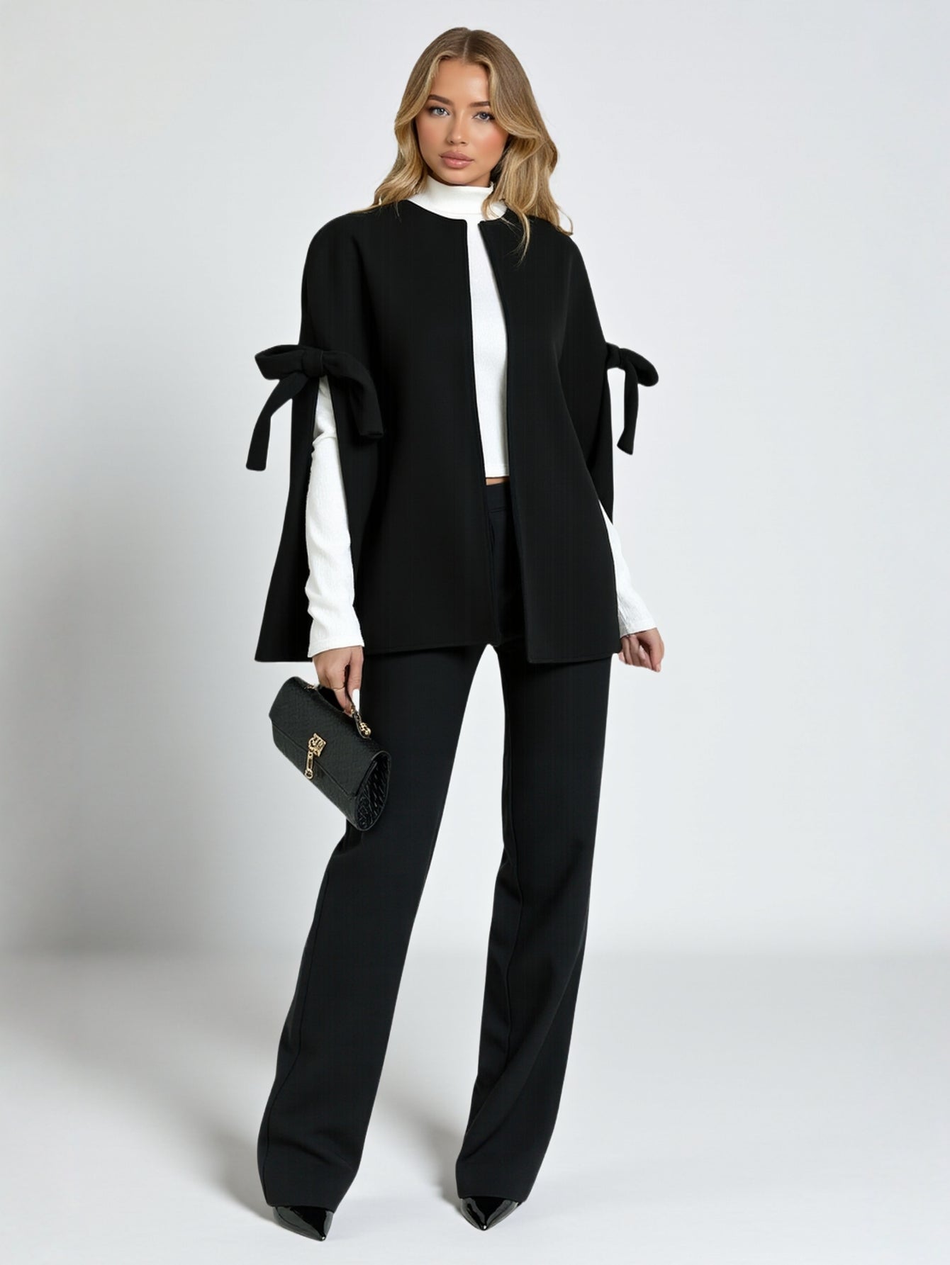 Women's Coats Winter Fashion Comfortable 2025 Plain Long Sleeve Mock Neck Knot Flowy Hem Daily Coats