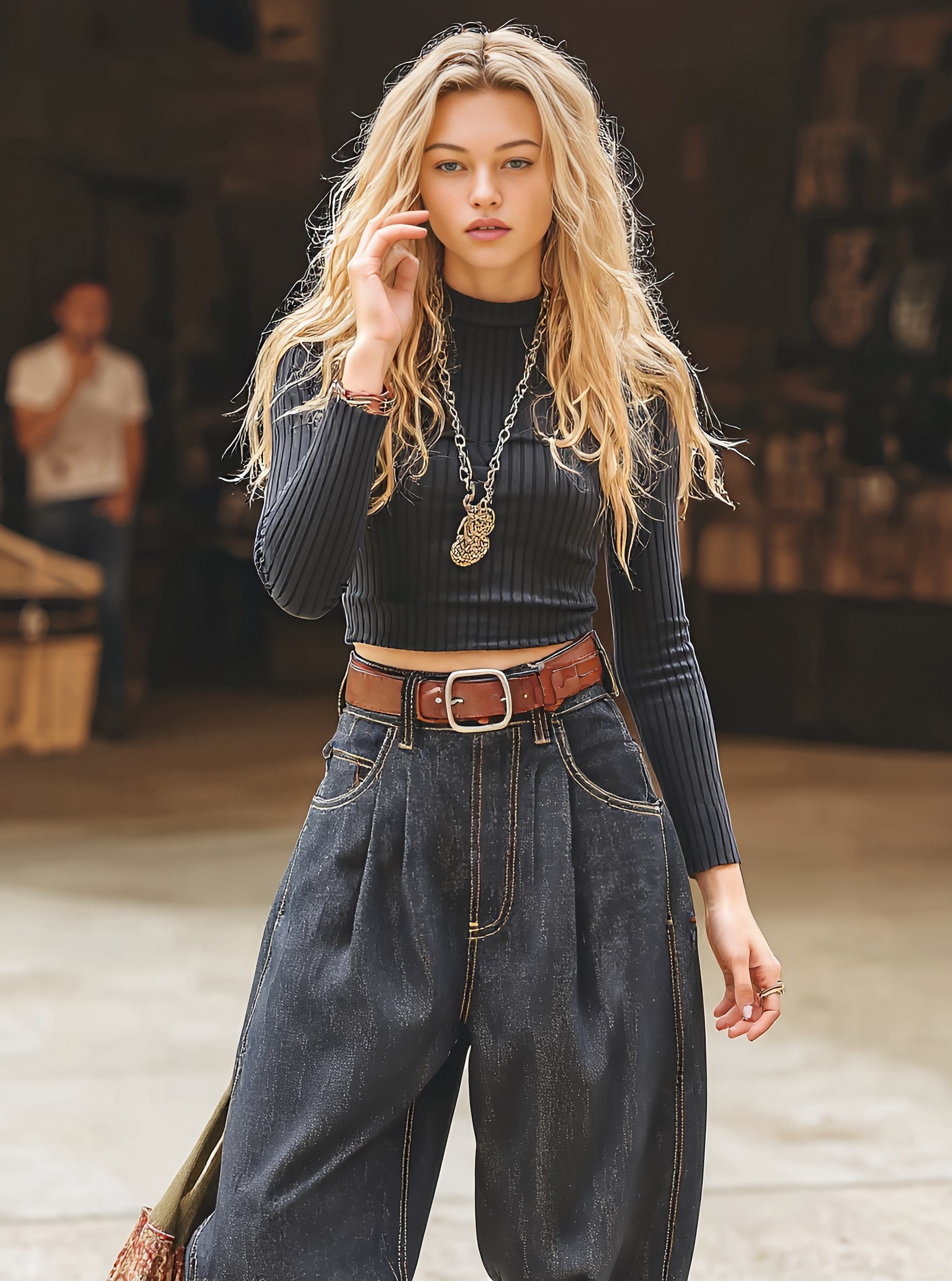 Casual Loose Long Straight Leg Jeans Mid Waist Trousers For Women Spring Dress Autumn Fashion Comfortable Classic 