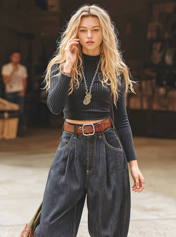 Casual Loose Long Straight Leg Jeans Mid Waist Trousers For Women Spring Dress Autumn Fashion Comfortable Classic 