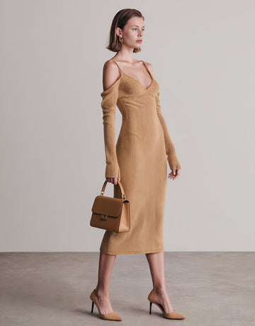 Autumn Tight Fit Casual Style Midi Dress With Sling Strap Straight Skirt No Collar Women's Fashion Clothing