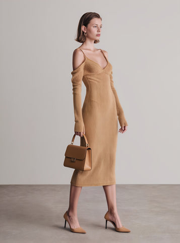 Autumn Tight Fit Casual Style Midi Dress With Sling Strap Straight Skirt No Collar Women's Fashion Clothing