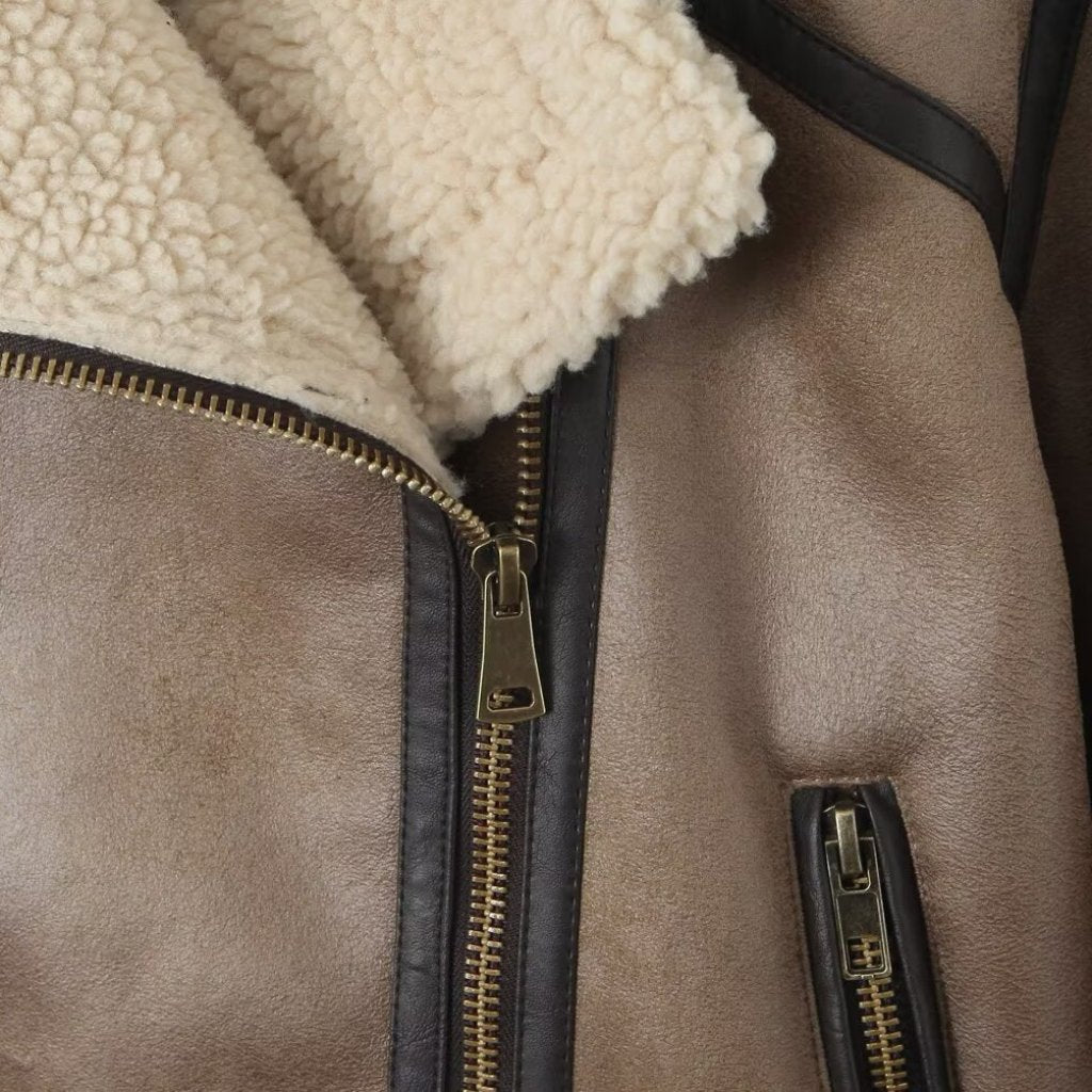 Women's Motorcycle Style Fur Jacket Early Spring Autumn Winter Temperament Explosion Mao Coat Stitching One