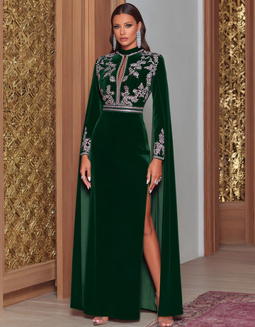 Casual Long Dress With Slit Sleeves And Stand Collar For Women Autumn Fashion Muslim Clothing Elegant Style