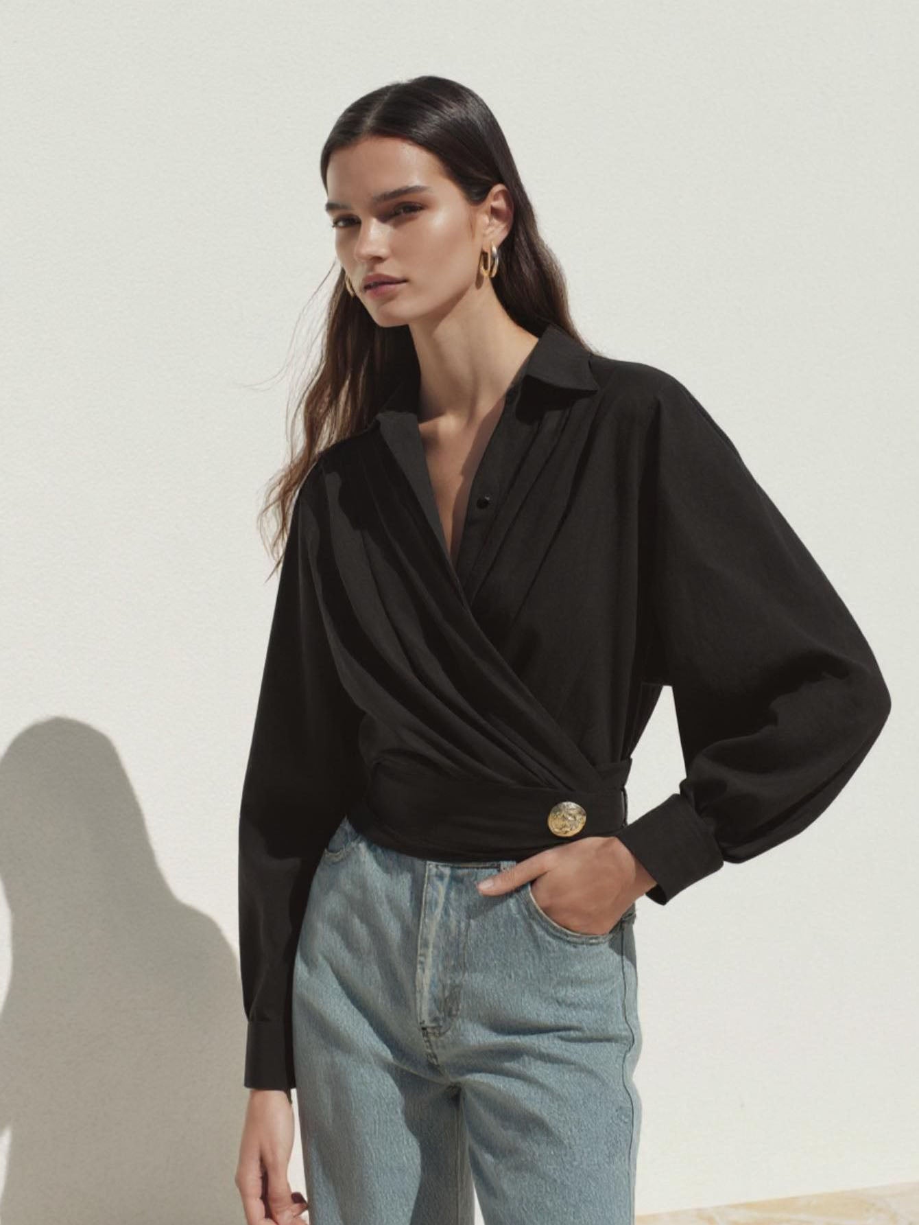 Autumn Shirts 2025 Women's Elegant Plain Long Sleeve Shirt Collar Nipped Waists Fitting Slim Office Lady Shirts