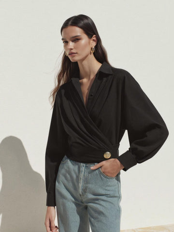 Autumn Shirts 2025 Women's Elegant Plain Long Sleeve Shirt Collar Nipped Waists Fitting Slim Office Lady Shirts