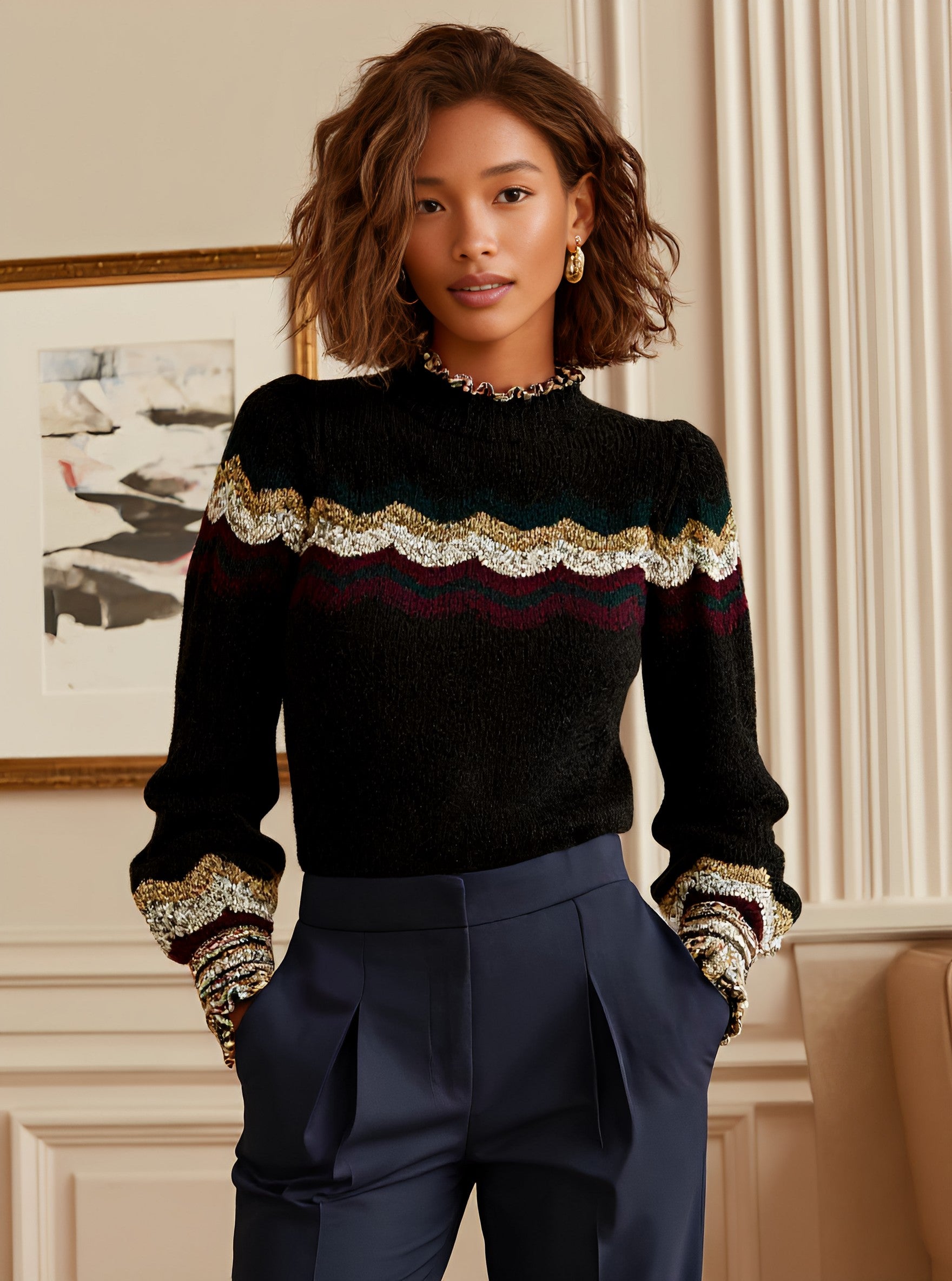 Autumn Sweater Long Sleeve Round Neck Casual Fit Straight Sleeve Length Regular Women's Top Fashion Style Comfortable Knitwear