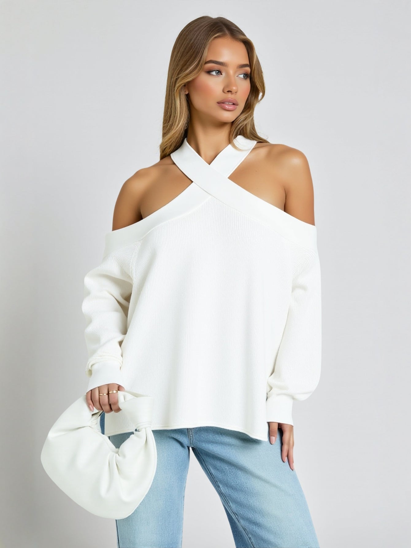 Women's Off-the-Shoulder Loose Sweater Pullover Autumn Winter New European American Style Sexy Clothing