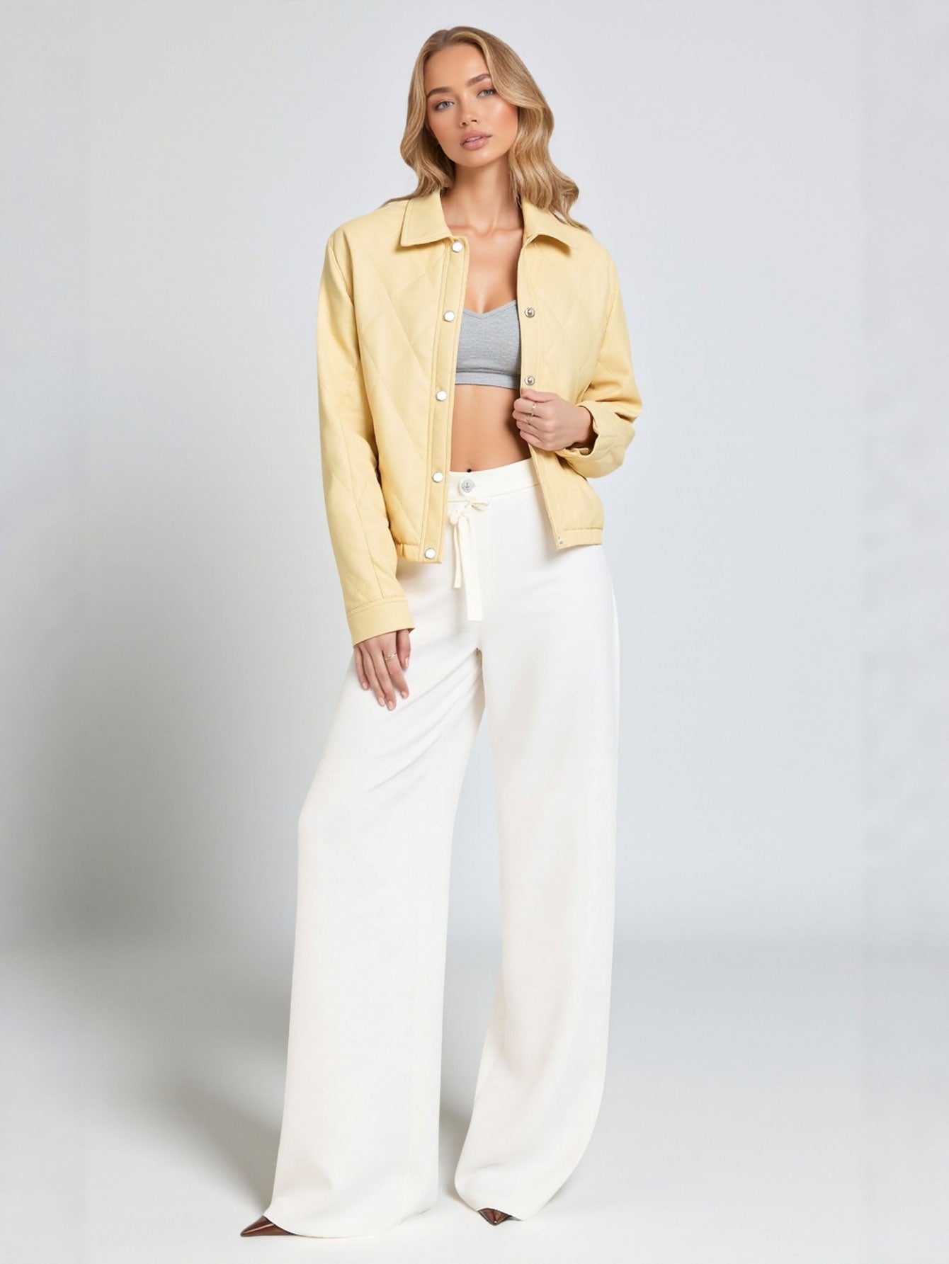 Modern European Style Women's Short Bunting Jacket Stand Collar  Clothes Fashionable Lapel Long Sleeve Single Breasted