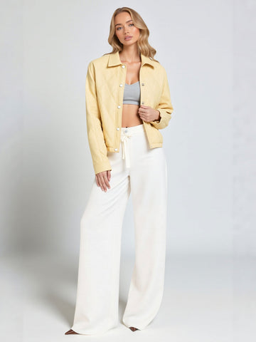 Modern European Style Women's Short Bunting Jacket Stand Collar  Clothes Fashionable Lapel Long Sleeve Single Breasted