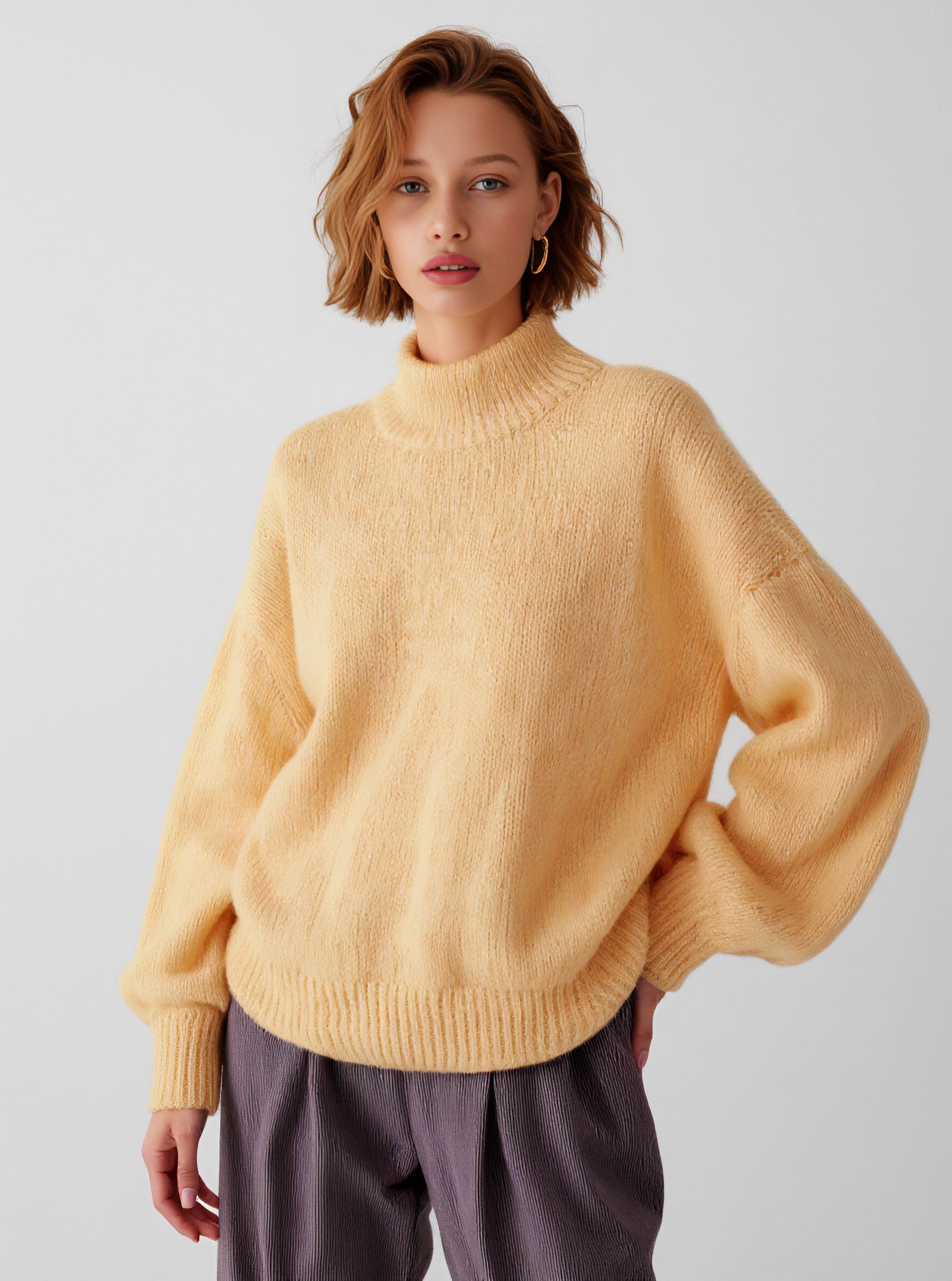 Loose Fit Long Sleeve Round Neck Sweater Casual Style Winter Clothes Straight Tube Sleeve Regular Length Women's Top