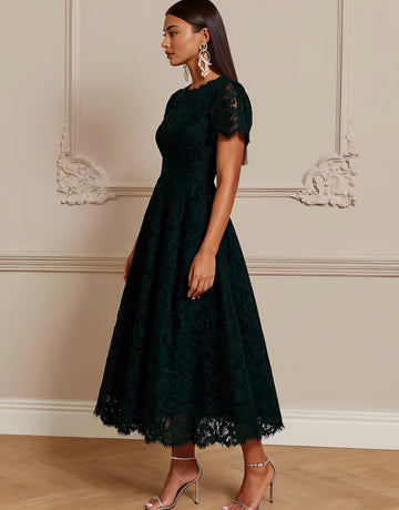 Autumn Casual Fit A-Line Dress Round Neck Mid-Length Skirt Regular Sleeve Style Women's Fashion Clothing