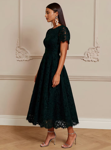 Autumn Casual Fit A-Line Dress Round Neck Mid-Length Skirt Regular Sleeve Style Women's Fashion Clothing